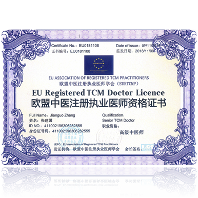 欧盟中医注册执业医师资格证书